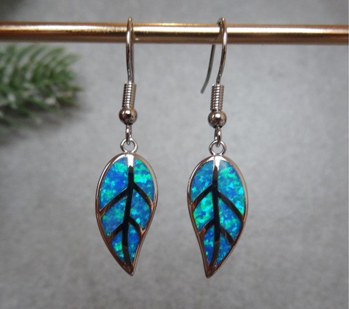 Opal blatt ohrringe - opal, blau